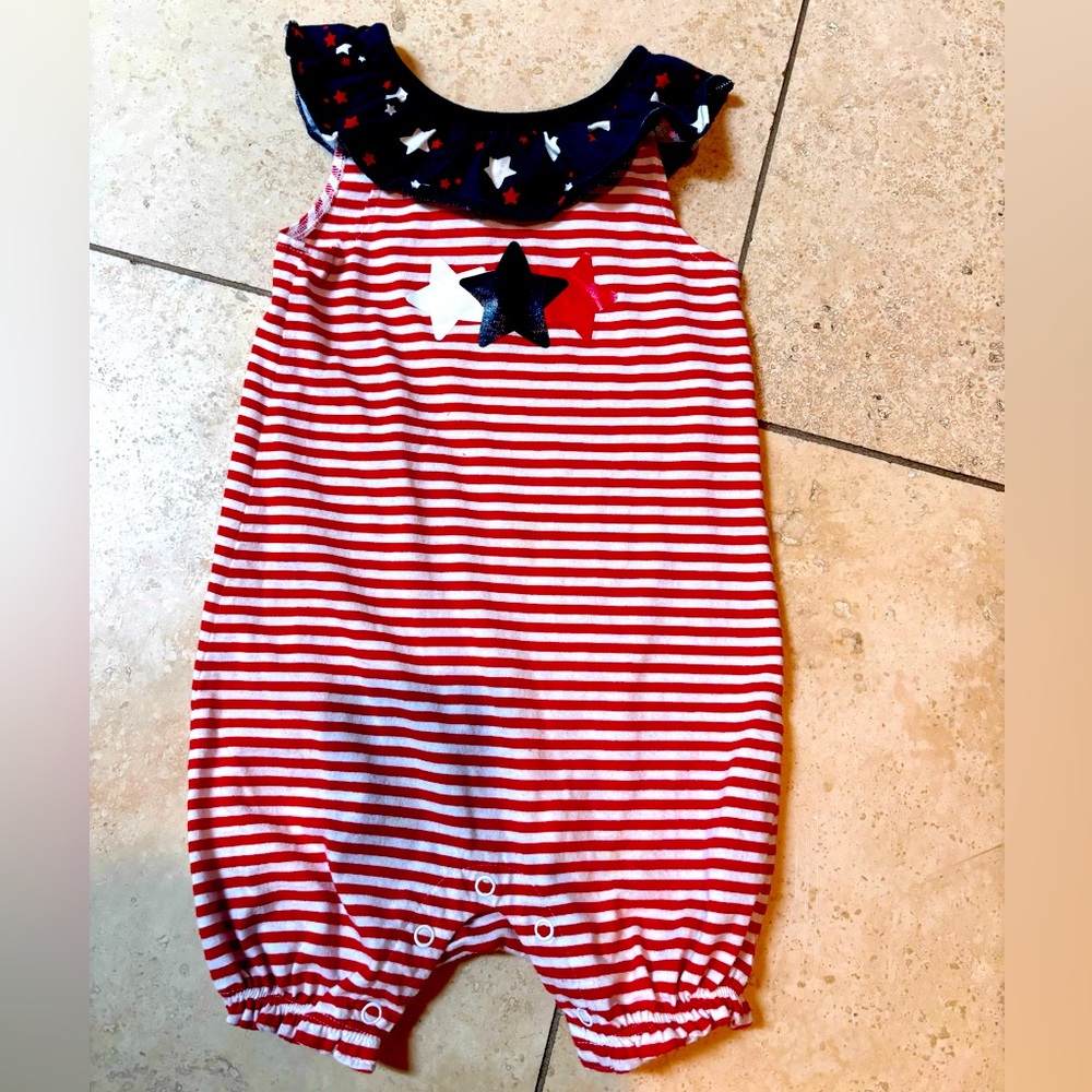 Red and White Striped Baby Romper with Star Design